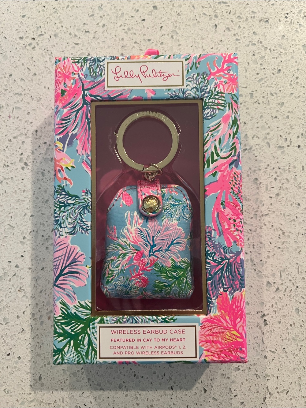 Lilly Pulitzer Tropical Floral Earbud Case in Pink, Aqua & Green